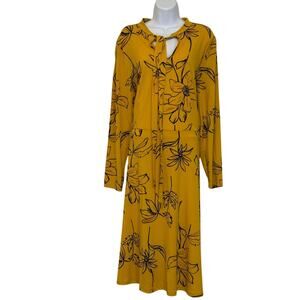 Eloquii Mustard Yellow Floral Midi Dress | Size 20 | Long Sleeve Boho Modest